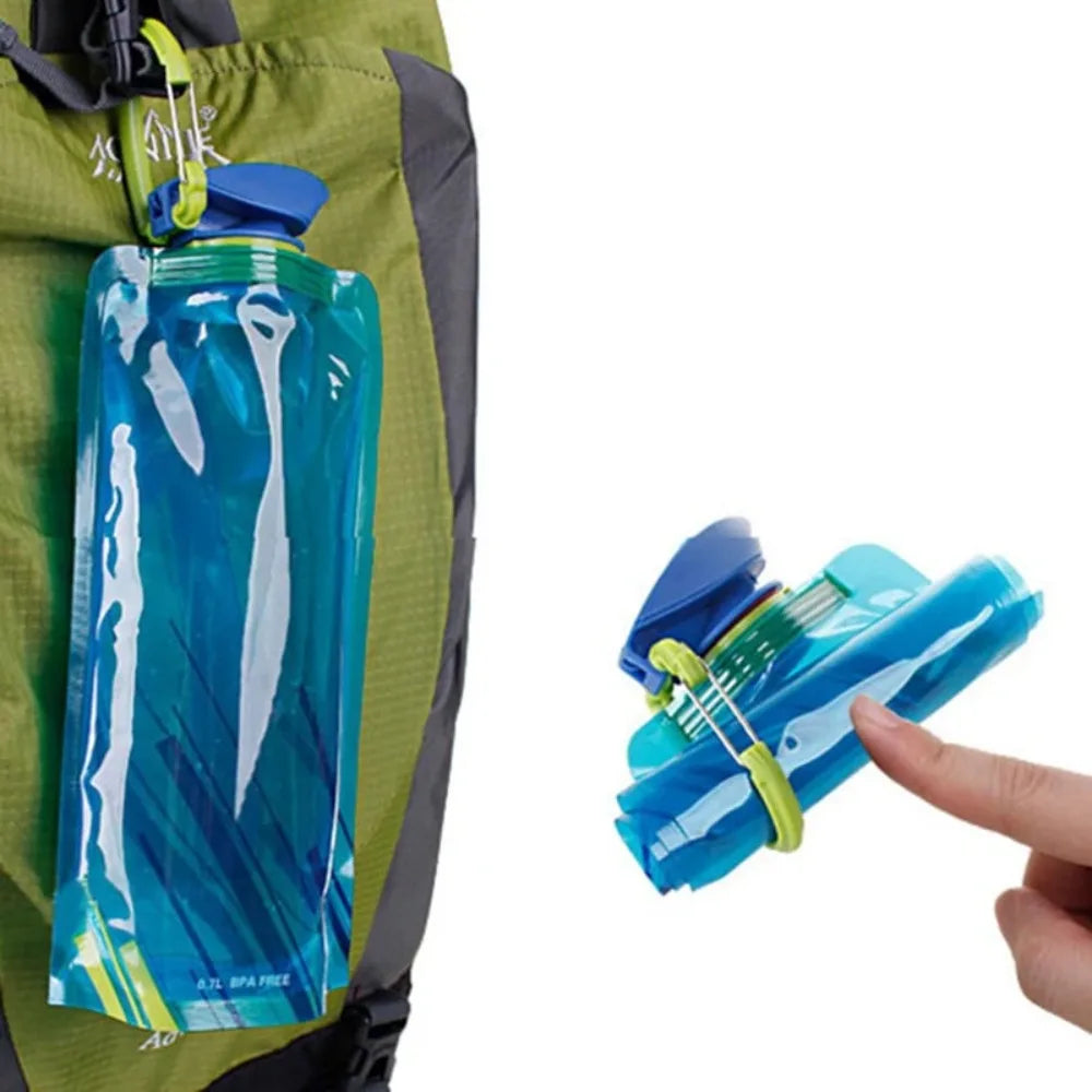 Foldable Reusable Water Bottle with Carabiner — Compact and Flexible Travel Hydration Solution